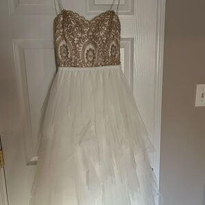Macy's Elegant Gold and Cream Prom Dress